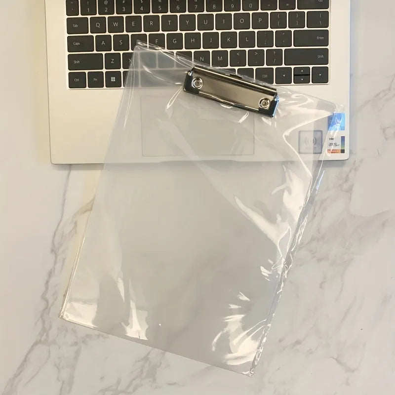 A4 and A5 transparent PP writing board with metal clip, shown in multiple colour options.
