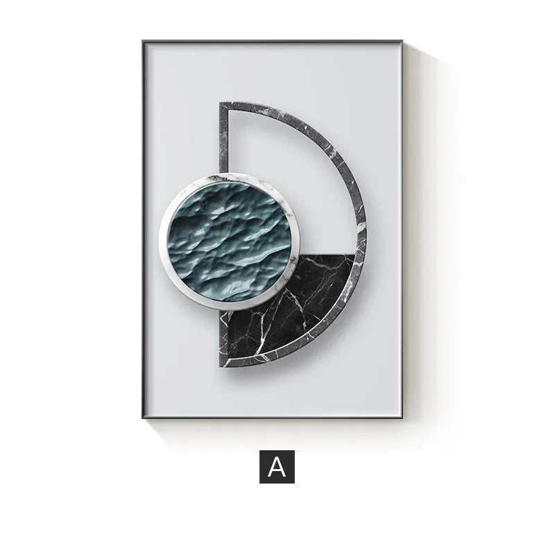 Abstract geometric design printed on a textured canvas wall art poster.