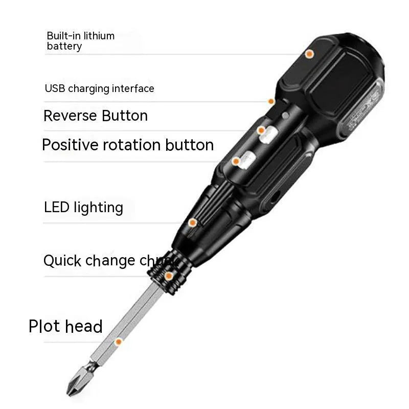 Alloy steel straight handle electric screwdriver with 36V lithium battery in black colour