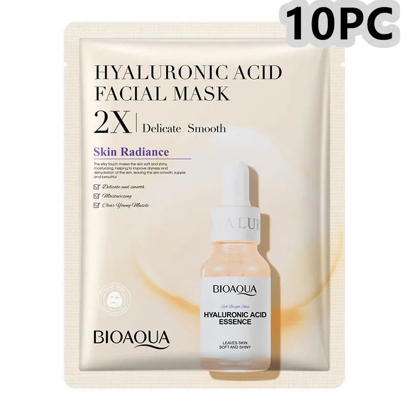 Single-use facial sheet mask with gel serum, shown in Centella, Collagen, Hyaluronic Acid or Vitamin C variants.