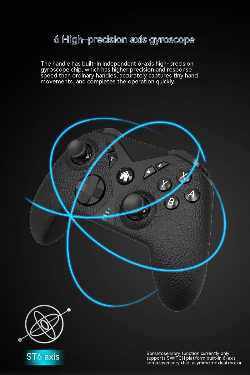 Black wireless game controller with leather-textured grips for Nintendo Switch gaming