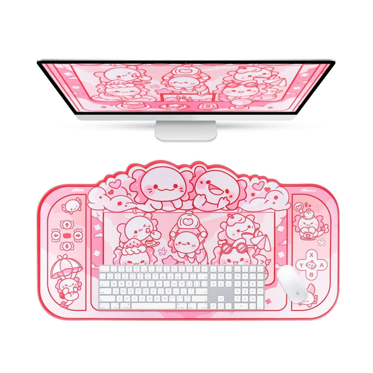 Hexagonal dragon crane machine cartoon anime design on large 75x40cm cloth mouse pad with wrist strap