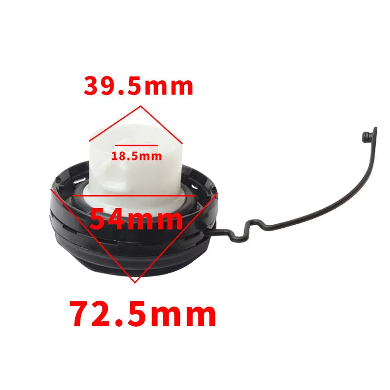 Snap-type fuel tank cap replacement part for Toyota vehicles.
