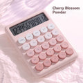 Dopamine gradient colour desk calculator in violet, pink, blue, or mint green on a desk.