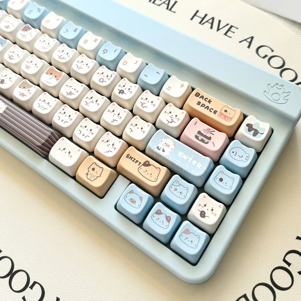 High Sea Salt Cat PBT sublimation key caps for mechanical keyboards with colourful design
