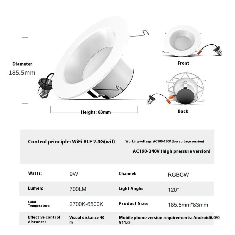Smart WiFi Bluetooth RGBW colour changing ceiling lamp with American E26 base