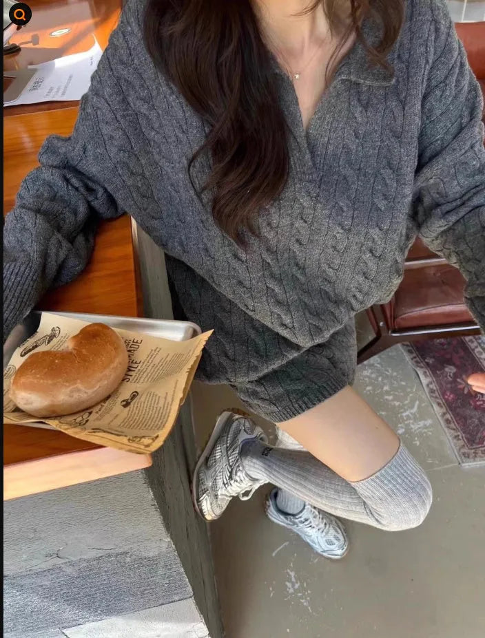 Women's geometric cable knit suit set with elastic waist shorts and long sleeve top in acrylic fabric