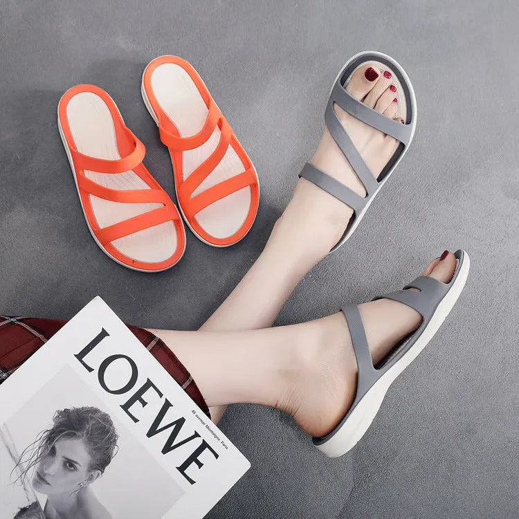 Women's solid colour beach sandals in PP material with breathable summer design