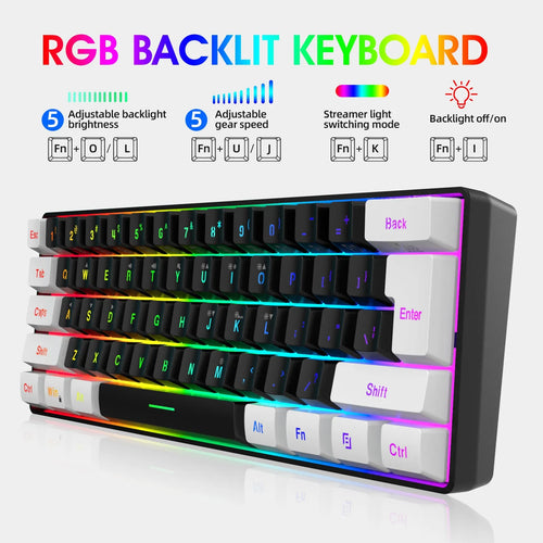 61 key wired membrane USB keyboard in white and black colour variant on desk