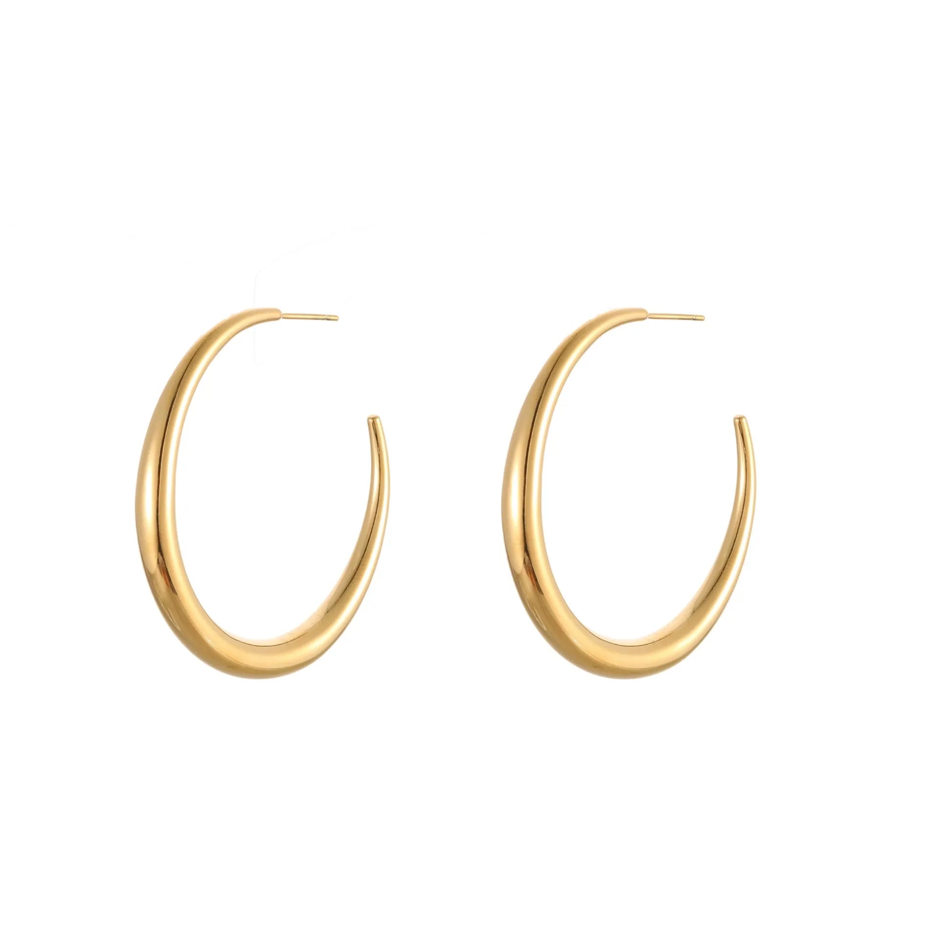 Titanium steel geometric hoop earrings with 18K gold plating in large and small sizes