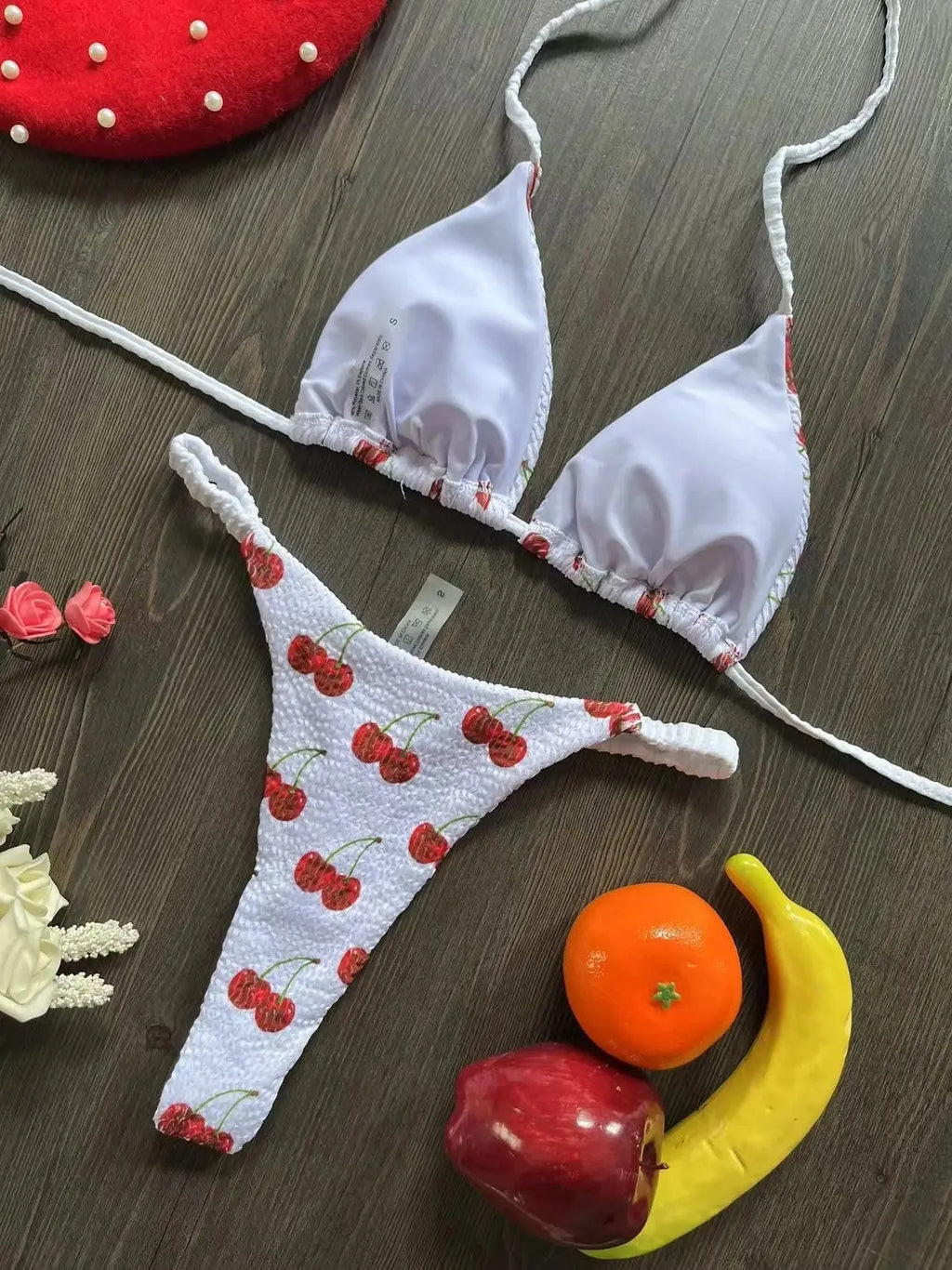 Women's printed bikini swimsuit with quick-drying fabric shown in one of three available colour options