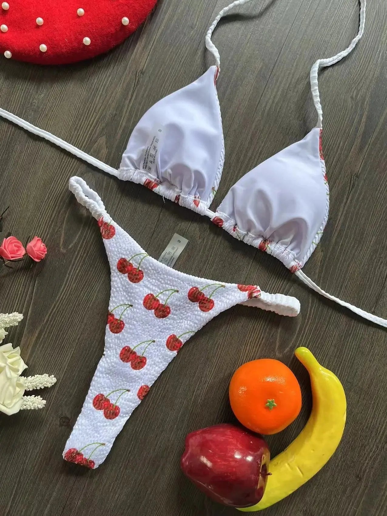 Women's printed bikini swimsuit with quick-drying fabric shown in one of three available colour options