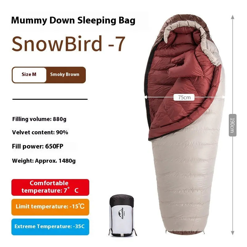 Adult goose down mummy sleeping bag with storage bag for camping