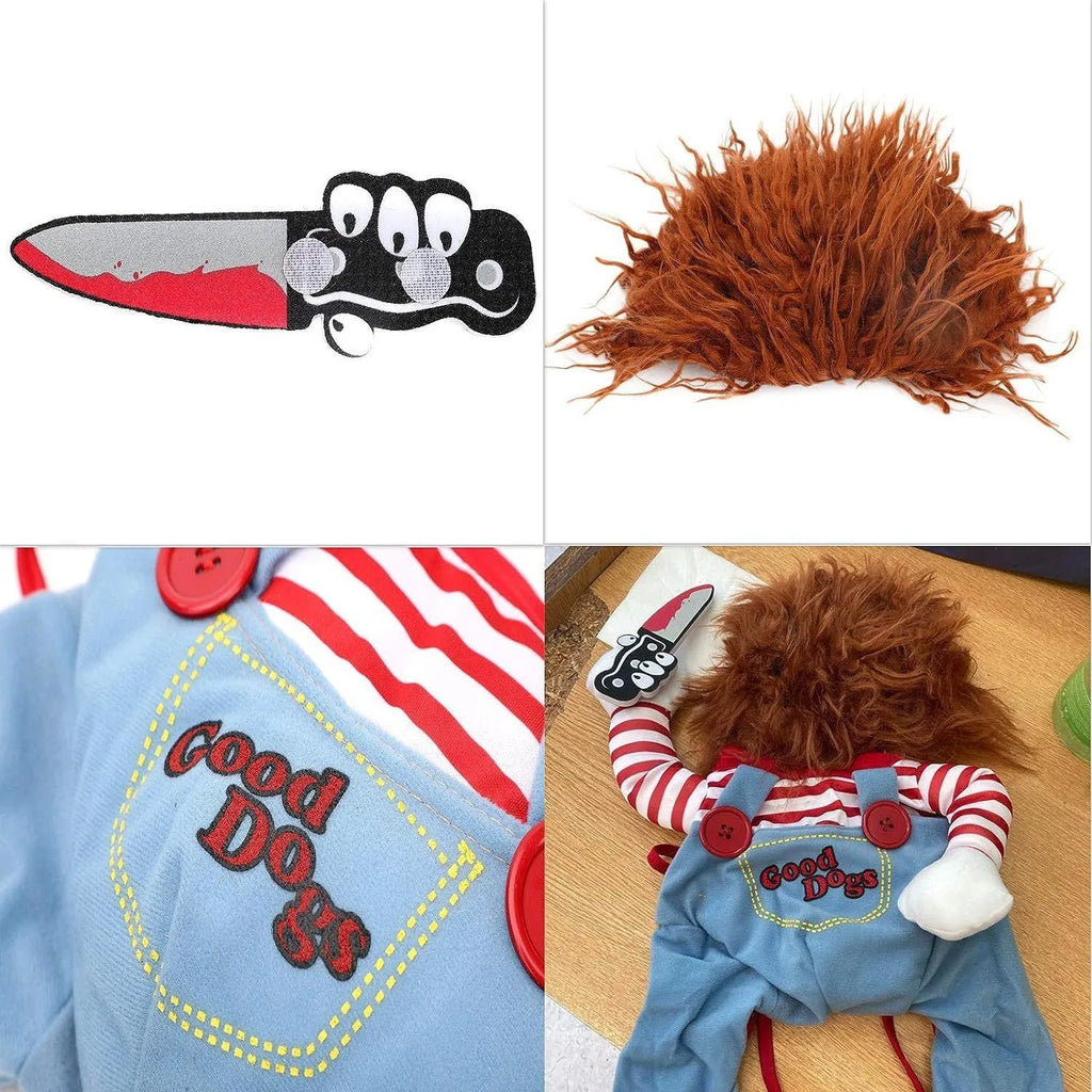 Striped harness costume trousers for dog or cat, 3-piece Halloween outfit set
