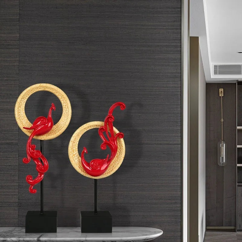 Resin phoenix ornament in silver, red, or gold available as small pairs, large pairs, or single pieces