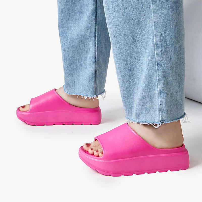 Women's fish mouth slippers with thick 5.5cm EVA soles in beige, black, khaki or rose red colours