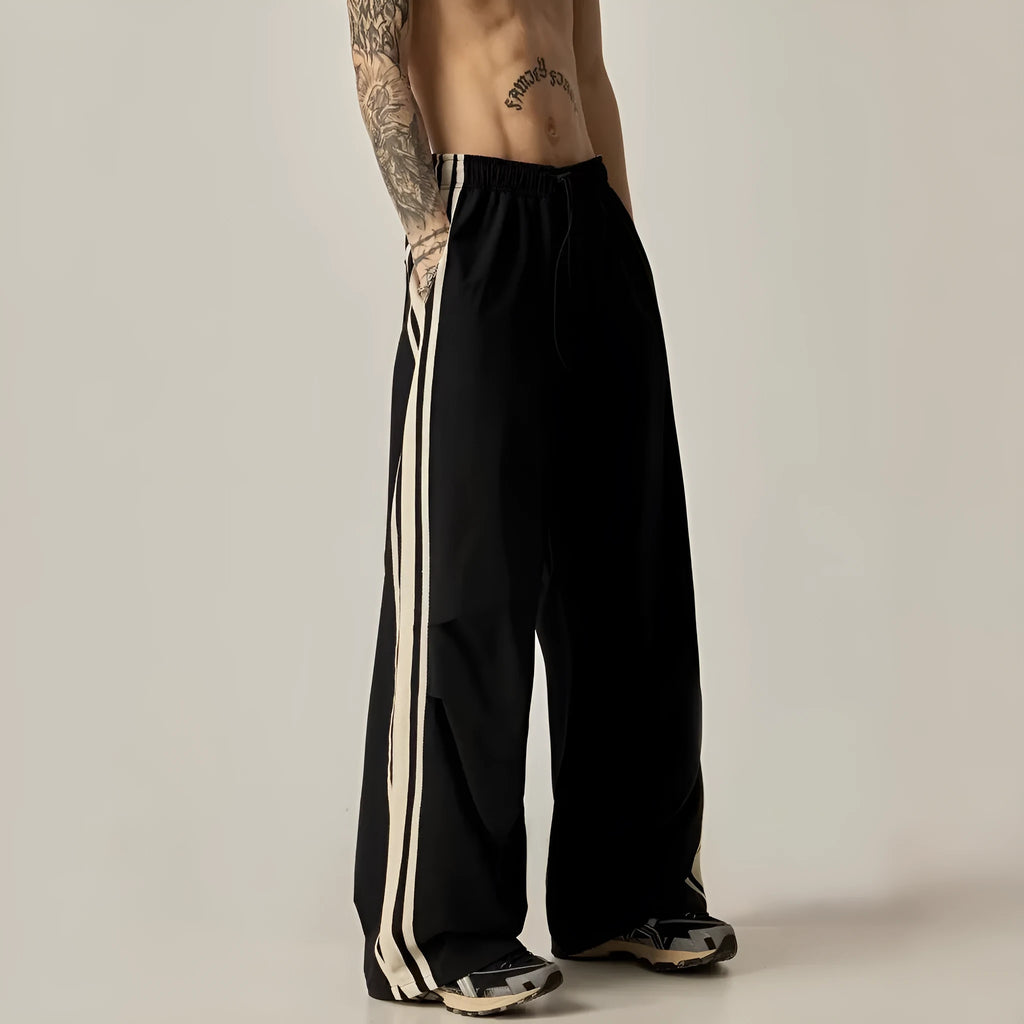 Men's black wide leg climbing trousers with high waist straight leg design