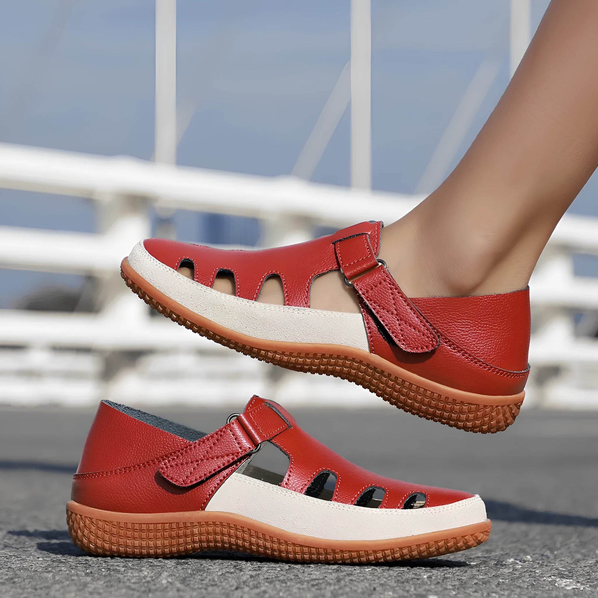 Plus size women's flat heel sandals with hollow breathable design and thick rubber sole