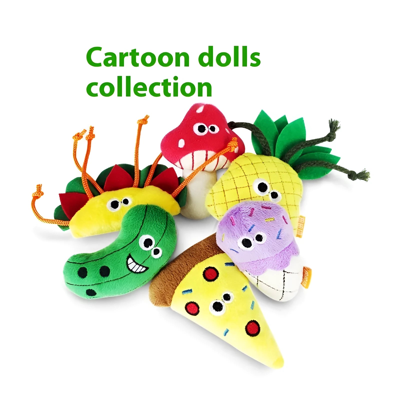 Plush polygonum multiflorum catnip chew pillow toy in food shapes like burrito and pizza.