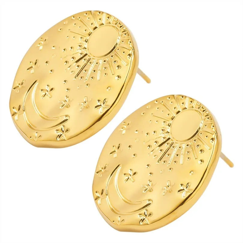 304 stainless steel geometric shell stud earrings in gold or silver for cartilage and lobe piercings