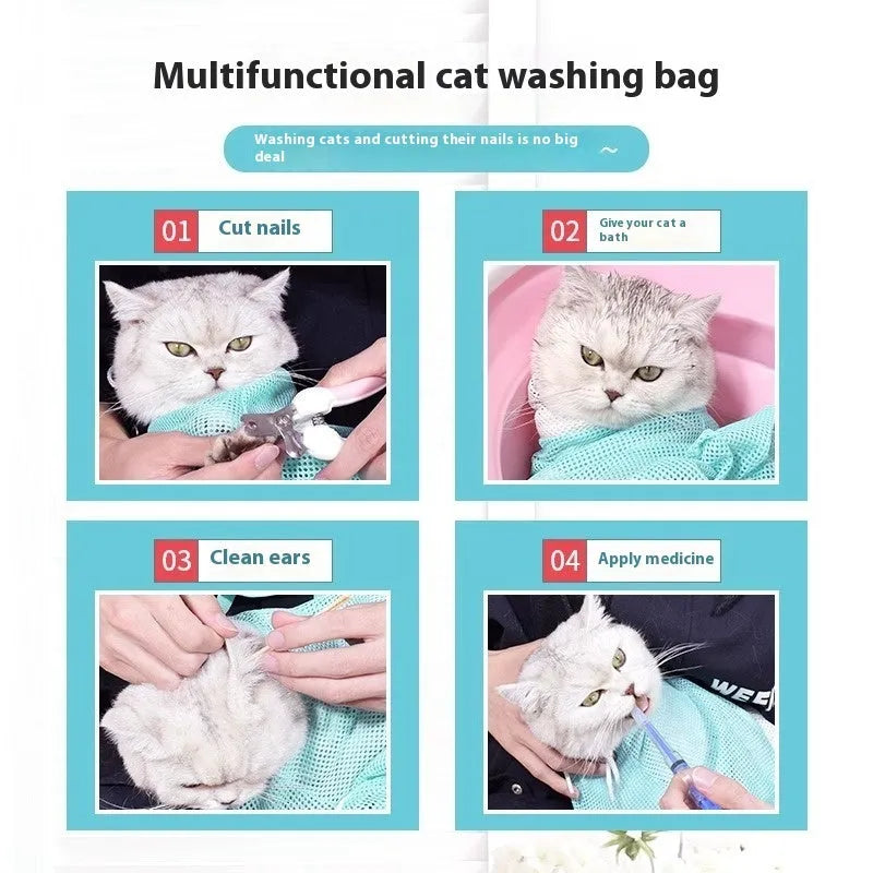 Upgraded fifth-generation cat grooming bag in grey and white colour with detachable lifting straps