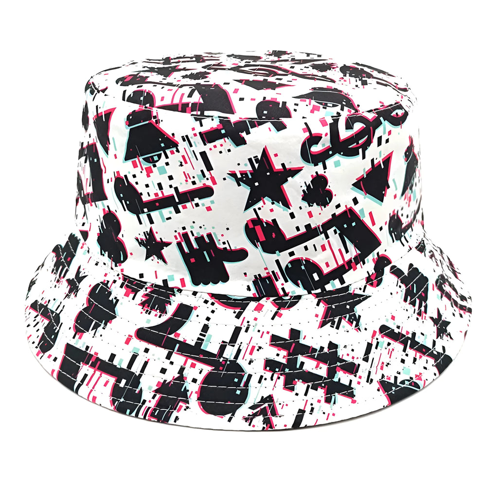 Musical note pattern printed bucket hat with dome crown retro design
