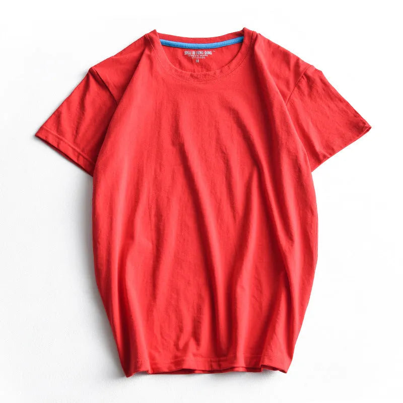 Men's solid colour cotton round neck T-shirt on a hanger