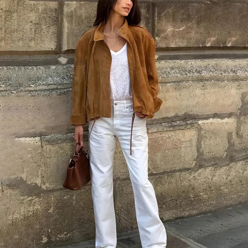 Retro solid colour loose fit polyester jacket shown in picture colour shade.