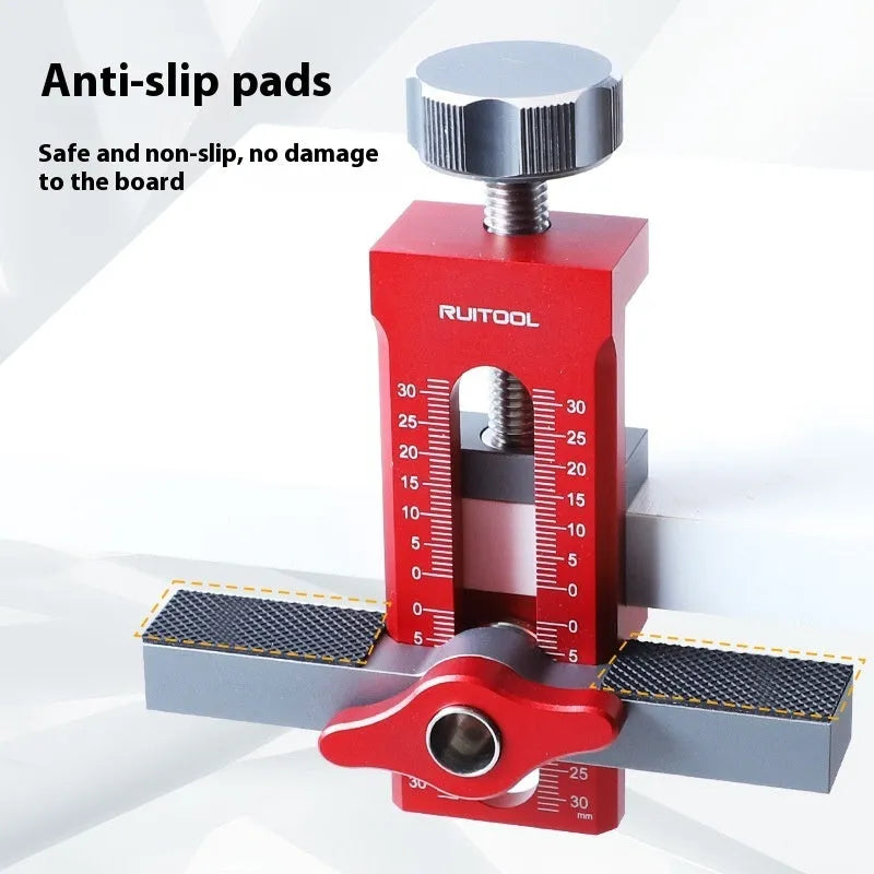 Aluminium alloy cabinet door installation aid tool for woodworking with 10mm drill hole fit.