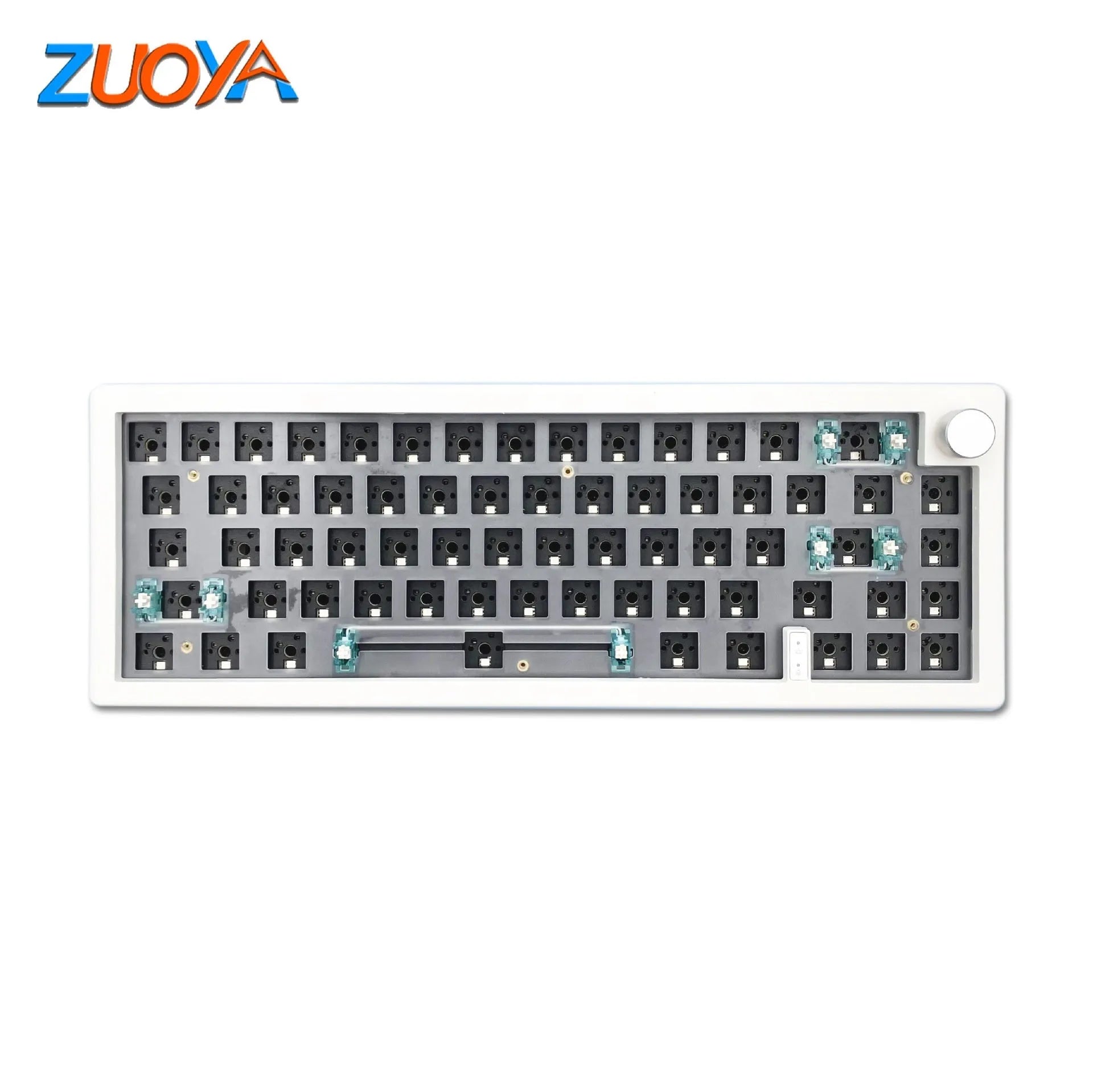 DIY hot-swappable mechanical keyboard kit with RGB lighting and rotary knob in seven colour options