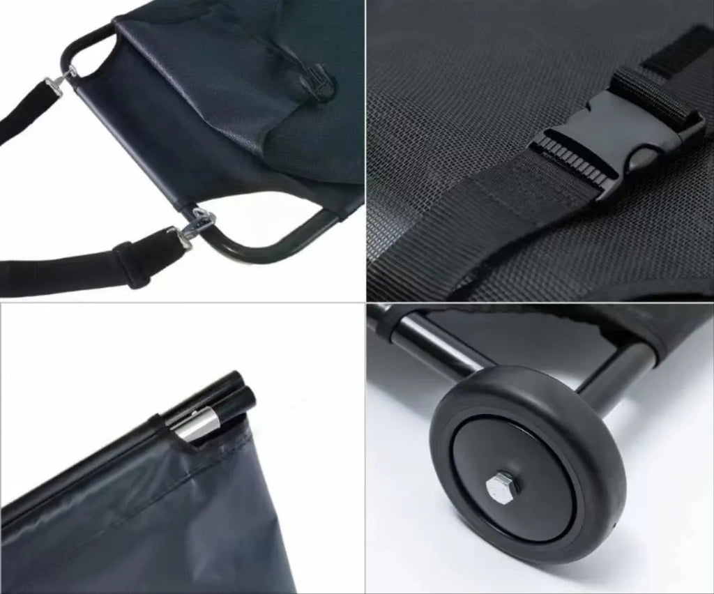 Large black aluminium alloy foldable dog stretcher for emergency pet transfer situations