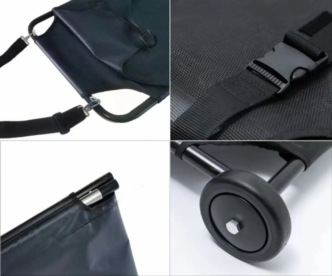 Large black aluminium alloy foldable dog stretcher for emergency pet transfer situations