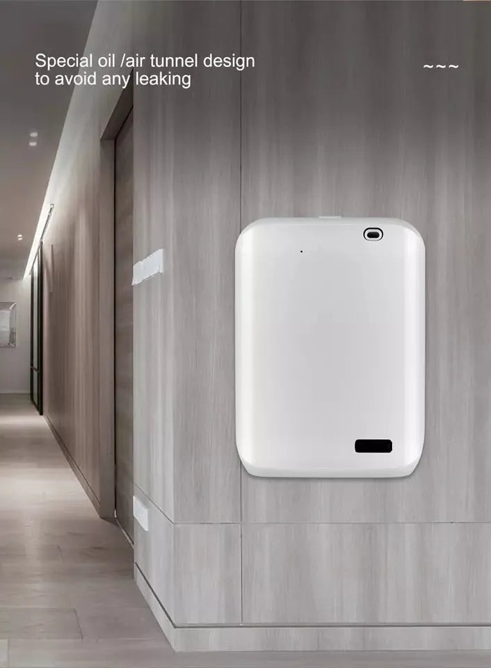 White and black smart HVAC wall mount aroma diffuser with 150ml capacity and app control interface