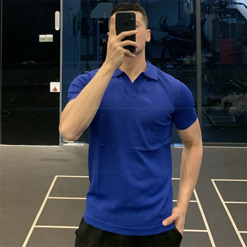 Men's loose short-sleeve business T-shirt in white, black, grey, apricot, army green, or blue, sizes M to XXXL.