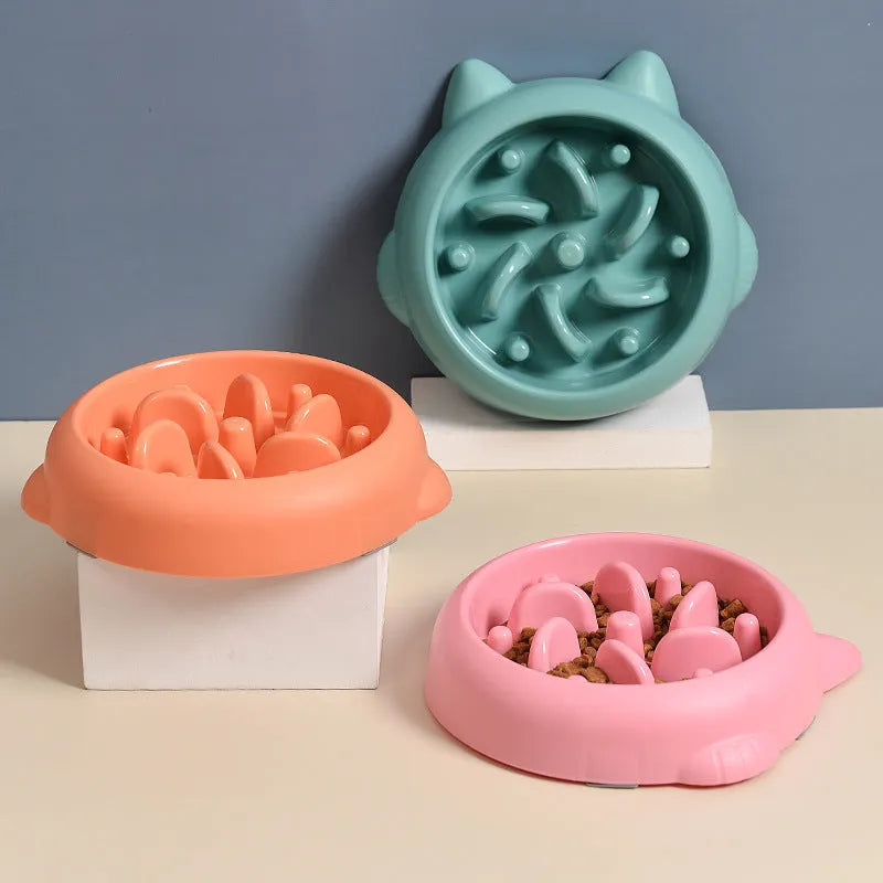 Green bone pattern pet slow feeder bowl made from PP plastic for dogs and cats