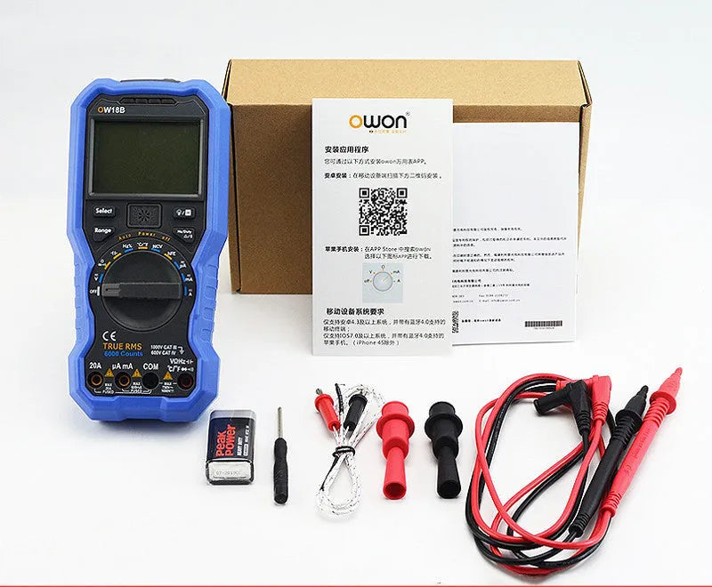 Handheld digital multimeter with display showing NCV and temperature functions