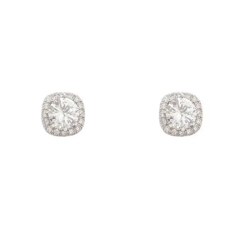 Square diamond geometric earrings in silver and gold colours