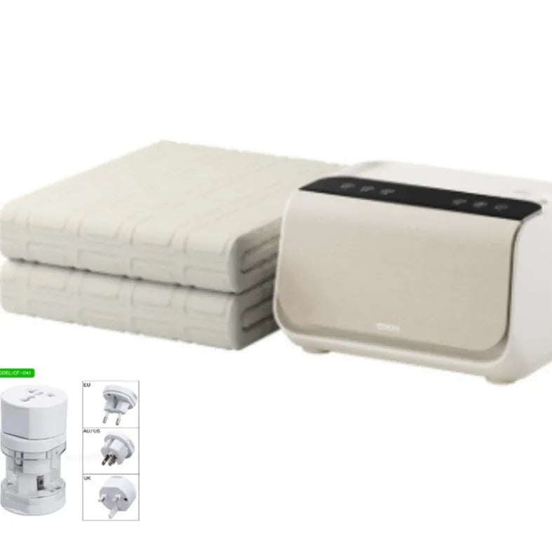White Aideng plush electric water blanket with smart host controller for under-bed heating.