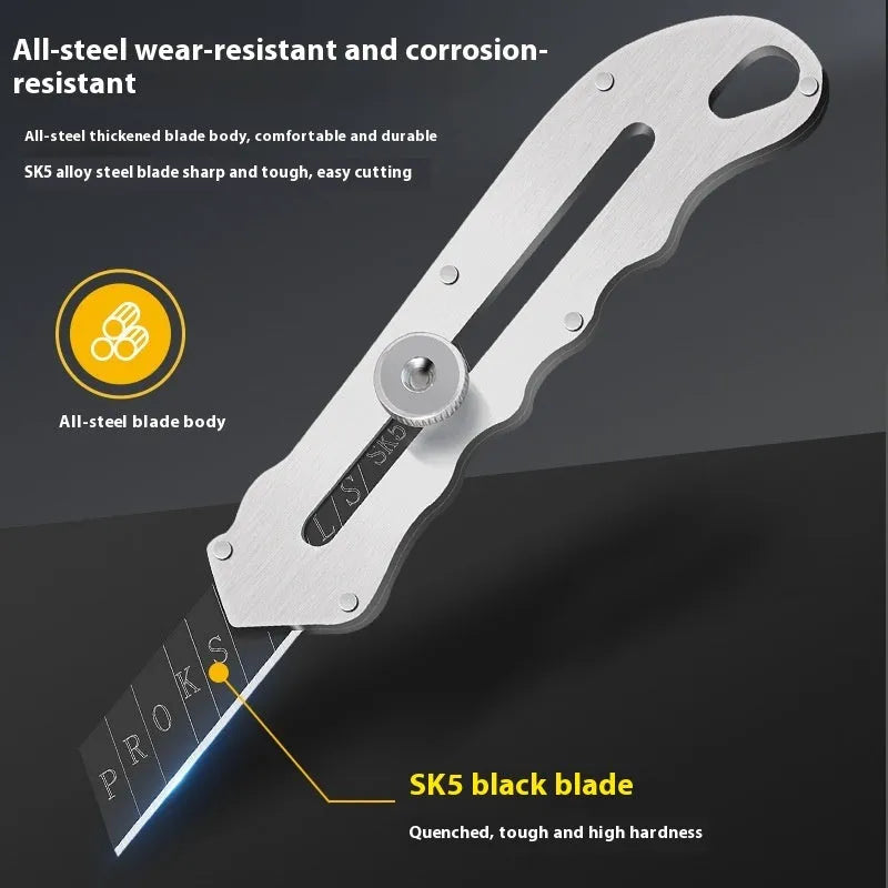 Stainless steel folding art knife with black blade and replacement blades for craft projects