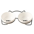 Ceramic pet bowl with iron frame featuring cat footprints pattern
