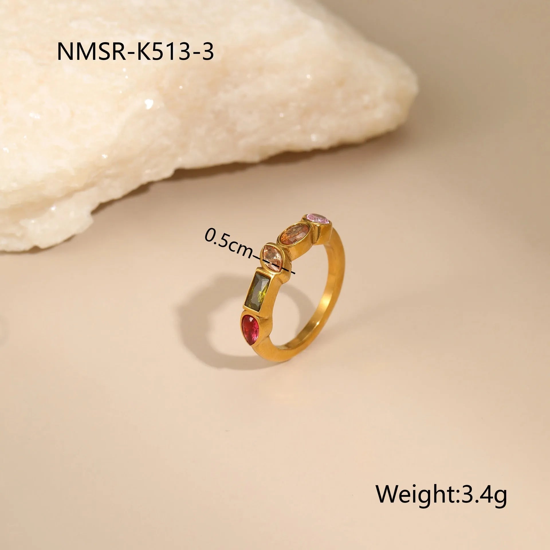 Geometric 18K gold plated jewellery set showing necklace, ring and earrings with zircon elements