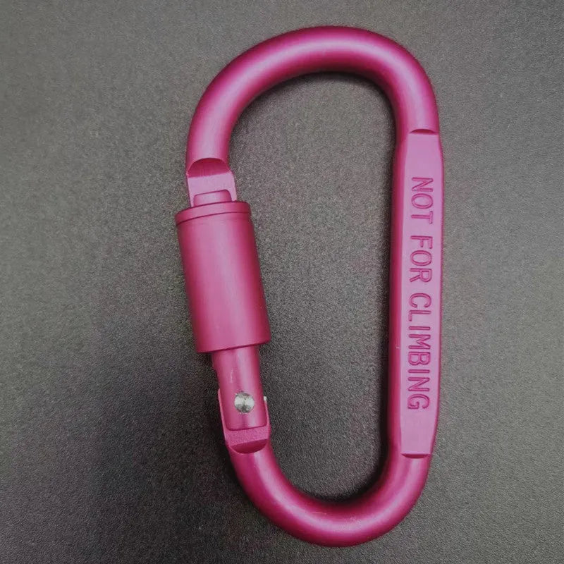 Aluminium D-shaped locking climbing carabiner with a flat 8cm design shown in silver.