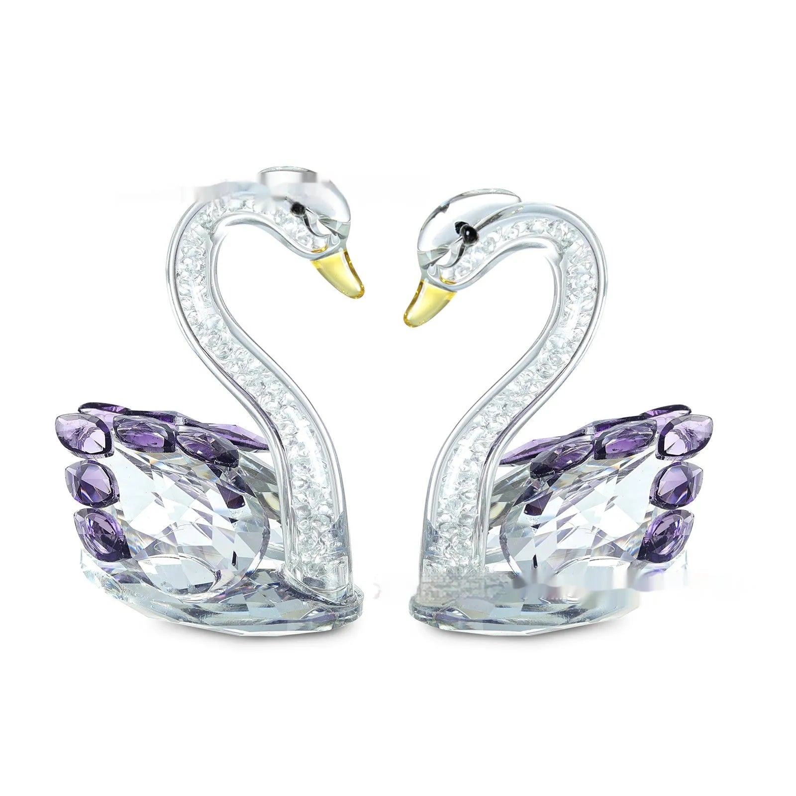 Handcrafted crystal swan desktop ornament in red, blue, pink, or violet