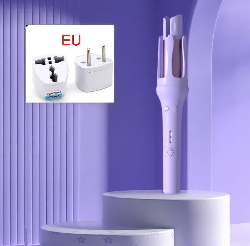 Automatic hair curler with 32mm barrel in white brand pink colour with multiple plug adapters