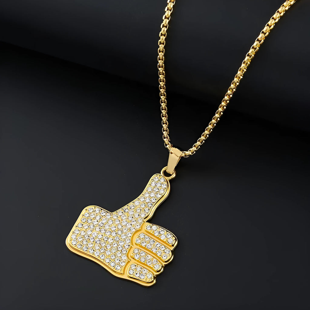 Gold-coloured geometric pendant necklace with inlaid zircon stones and alloy construction