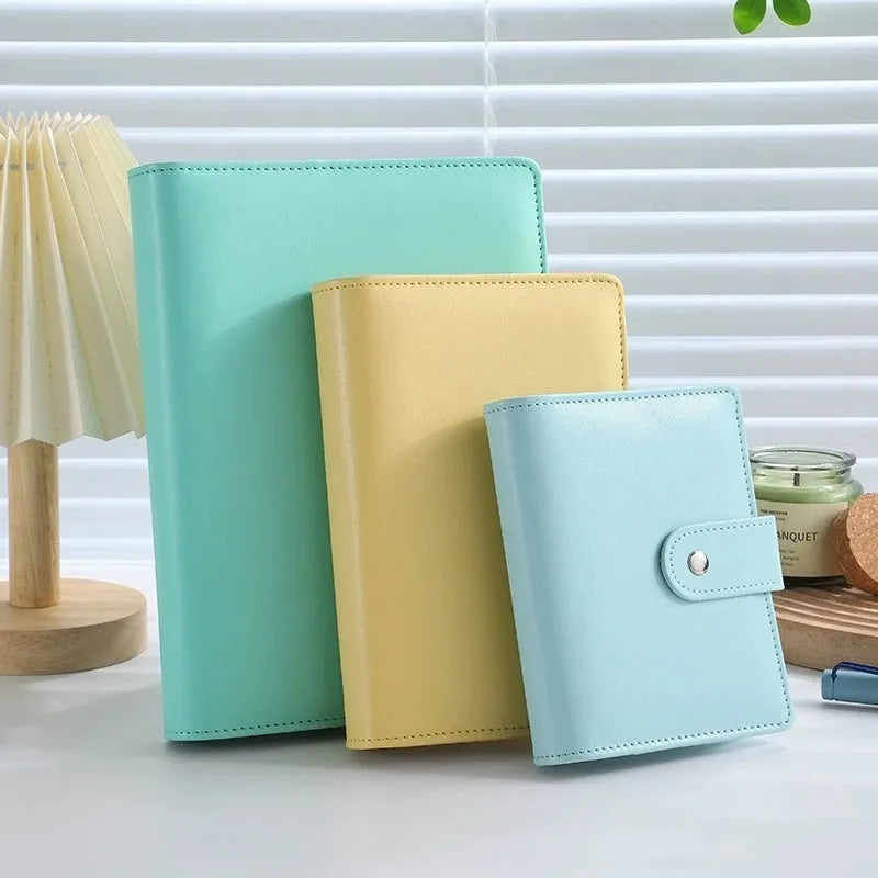 A5 PU leather zipper notebook shell in solid colour, shown open and closed.