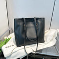 Large capacity PU tote bag in horizontal square shape with external slit pocket and internal organisation