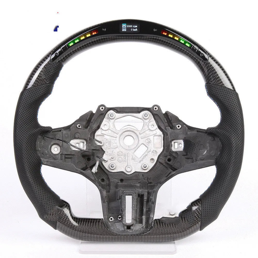 Black carbon fibre BMW steering wheel with integrated LED controls for X3 X5 models