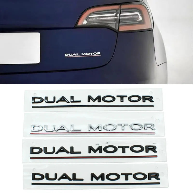 Tesla Model 3 Double Motor bumper decal sticker in ABS plastic, 19cm by 3cm.