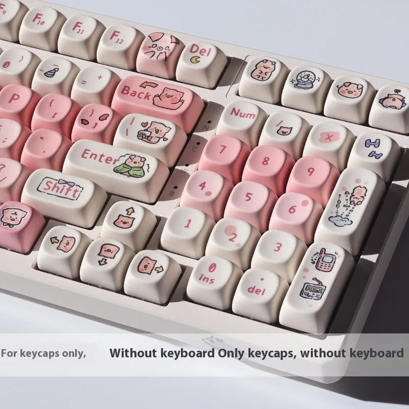 Pink PBT keyboard key cap with a colourful fragrant pig design on the top and sides.